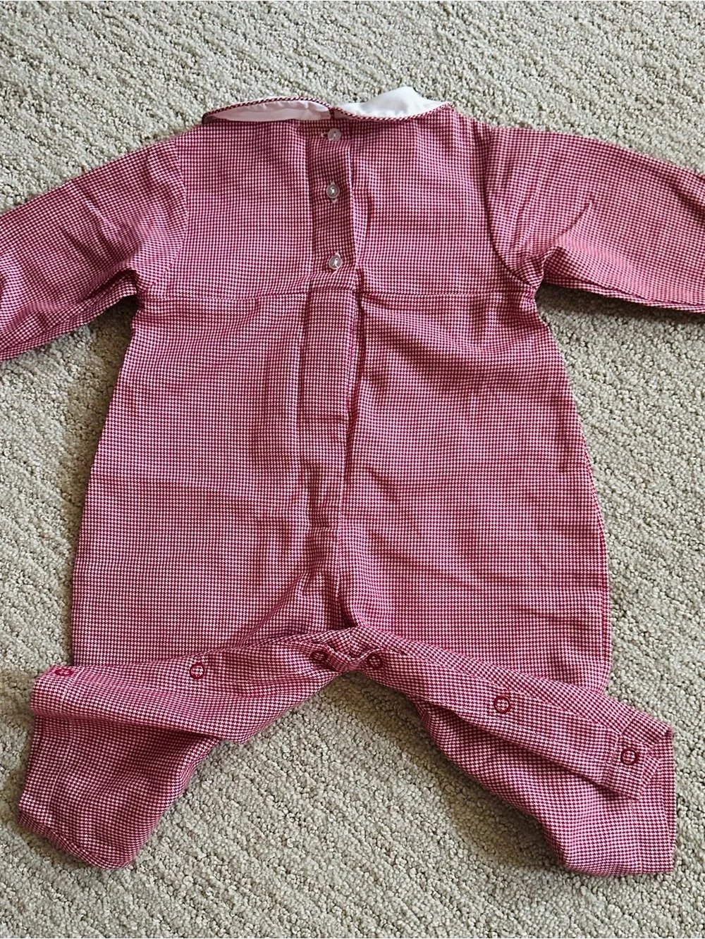 Petit Ami Red Gingham Holiday Smocked One-Piece with White Collar